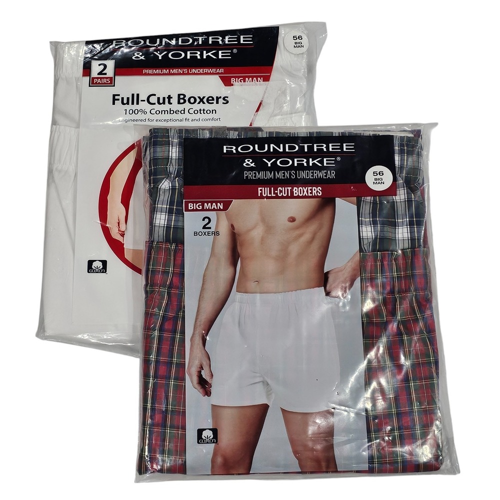 Lot of 2 Big Man Boxers Size‎ 56 Roundtree & Yorke (4 Pairs) Full-Cut Underwear